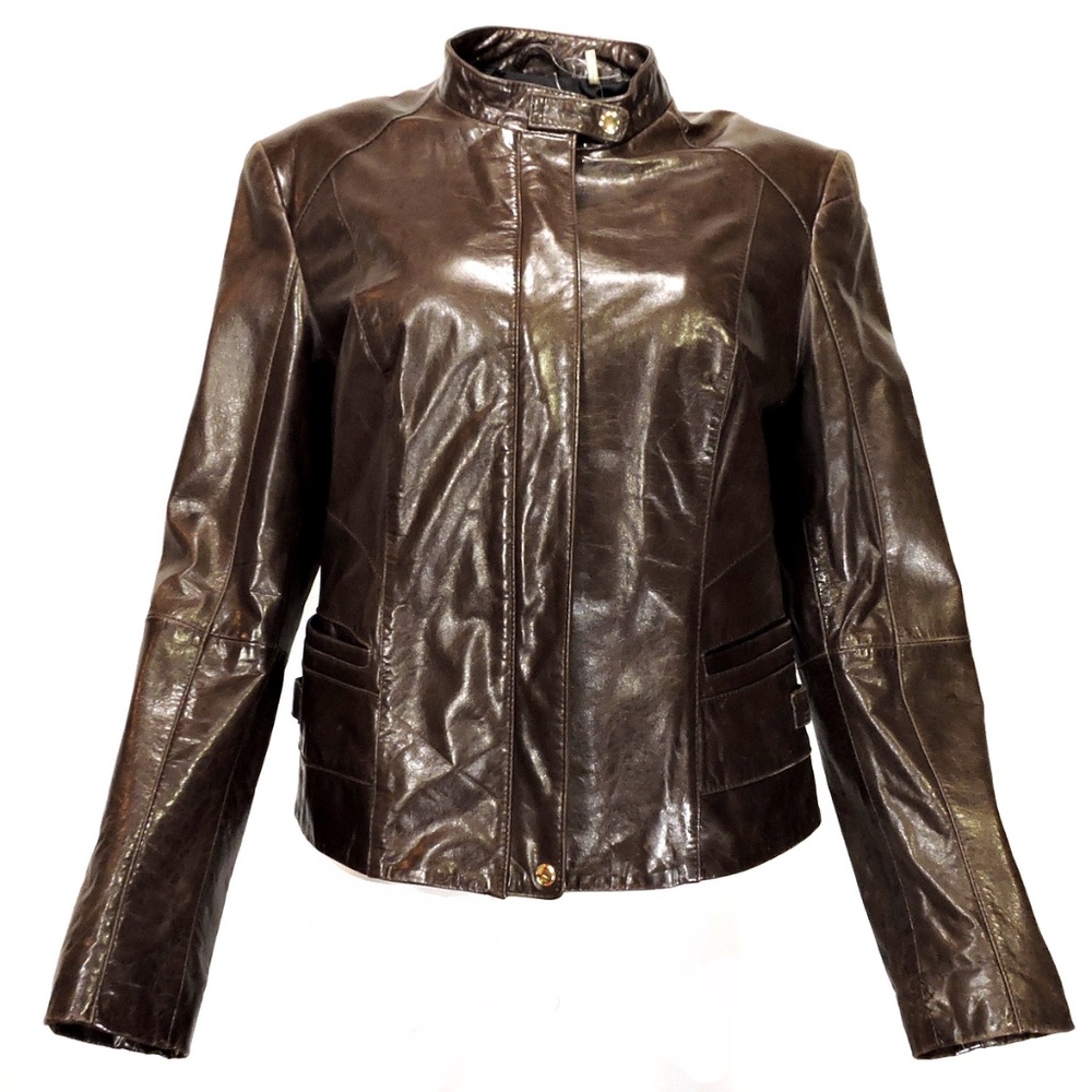 COLE HAAN WOMENS BROWN LEATHER JACKET L SIZE